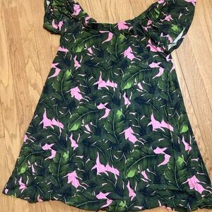 VENUS Pink and Green Ruffled Off-the-Shoulder Sundress
